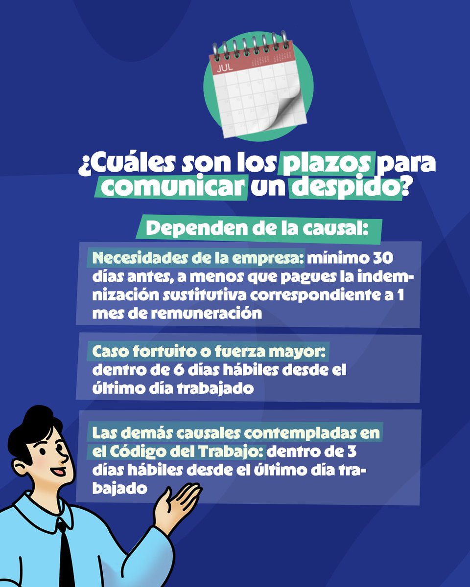 MiPymeCumple's tweet photo. Cuando terminas un contrato de trabajo, debes hacerlo por escrito, cumpliendo con los plazos legales establecidos y ciertas exigencias de contenido de la carta.

Si no cumples, arriesgas multas e incluso demandas laborales. ¡Es muy importante que te asesores en este proceso! https://t.co/wrj4A6FncN