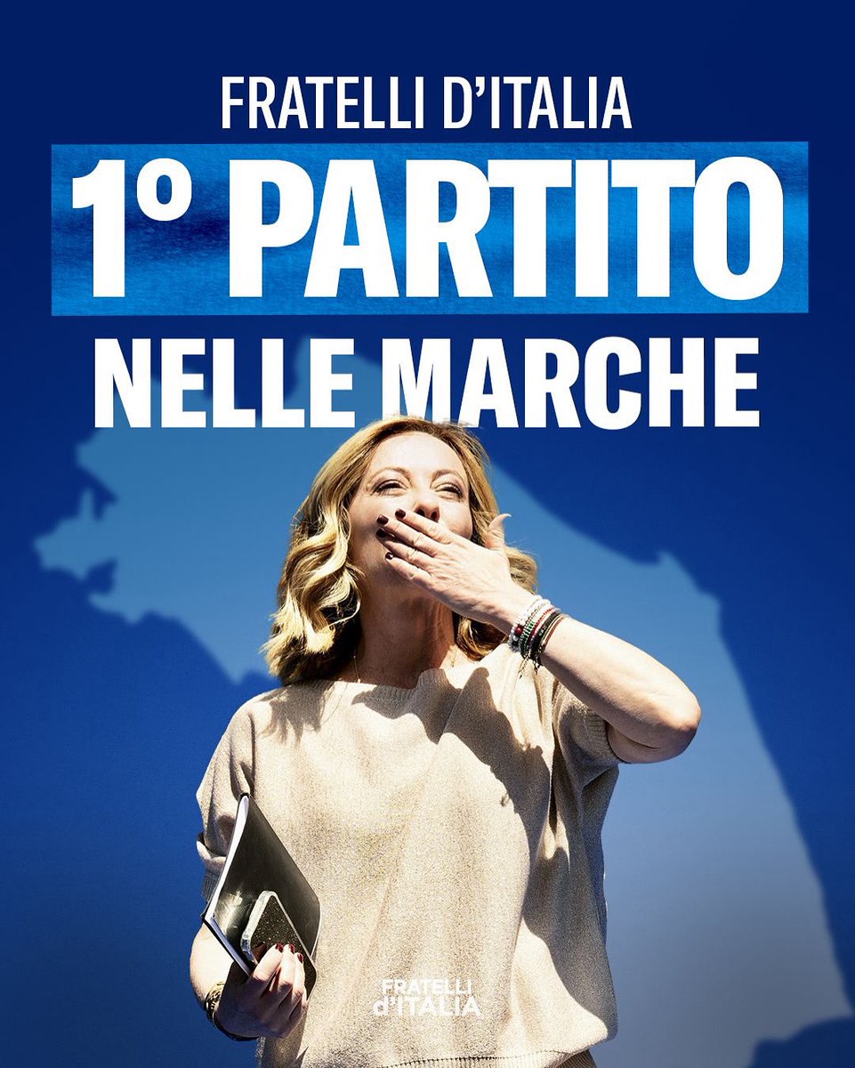 FratellidItalia's tweet photo. Primi anche nelle Marche, perché la forza dei risultati raggiunti è la garanzia della nostra serietà e del nostro impegno ovunque governiamo. https://t.co/JMKz4hBOiH