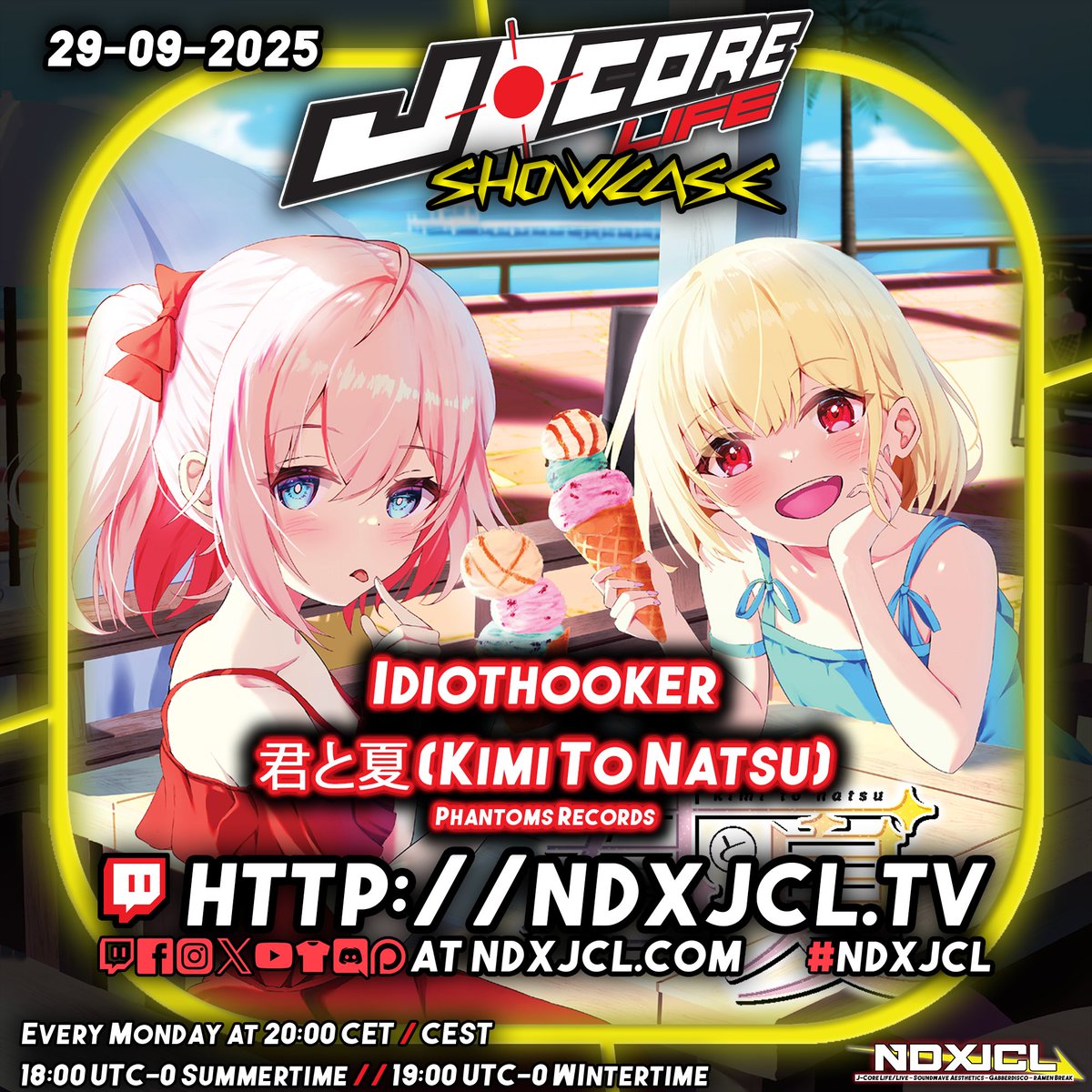NeodashZerox's tweet image. J-Core Life is now online! Today we will have a double show. First we start with a showcase of &quot;Idiothooker - 君と夏(Kimi To Natsu)&quot; by @PhantomsRecords , then switch to ALiCE&apos;S EMOTiON x Alstroemeria&apos;s SaisenTurn.

Come join the show now at ndxjcl.com