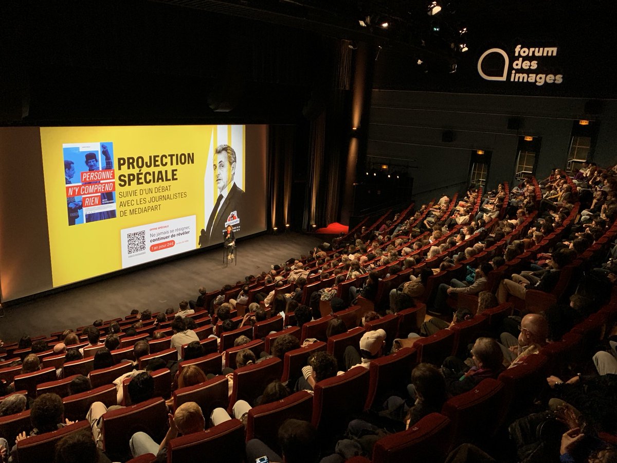 edwyplenel's tweet photo. Salle comble ce lundi 29 septembre au ⁦@forumdesimages⁩ pour la projection spéciale de « Personne n’y comprend rien », le film de Yannick Kergoat et Mediapart sur l’affaire Sarkozy-Kadhafi. https://t.co/AY2CxpcD4z