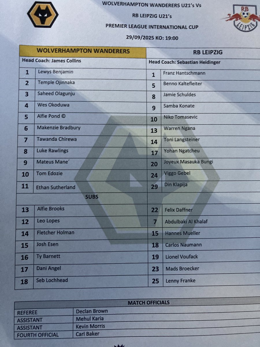 Wolverhampton Wanderers v RB Leipzig Premier League International Cup <a href="/Wolves/">Wolves</a> <a href="/WolvesAcademy/">Wolves Academy</a> <a href="/RBLeipzig_EN/">RB Leipzig English</a> <a href="/RBLeipzig/">RB Leipzig</a>