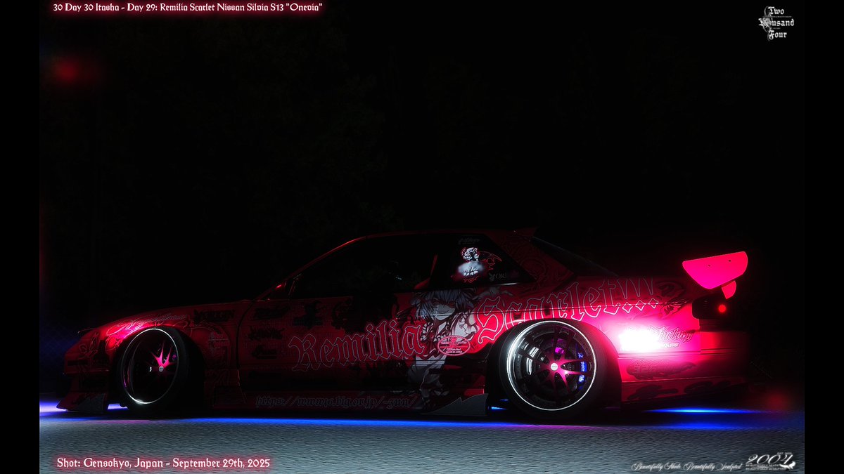 2004Collective's tweet photo. - 30 DAY 30 ITASHA
DAY 29: REMILIA SCARLET NISSAN SILVIA S13 "ONEVIA"
- PRODUCED BY 2004
---------------------------------
#twothousandfour
#carx
#touhouproject 
#touhou 
#東方Project https://t.co/PqaCxh05LT
