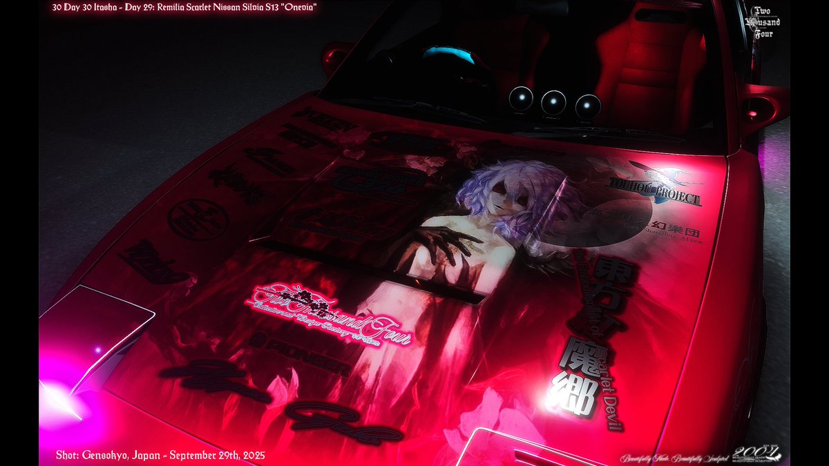 2004Collective's tweet photo. - 30 DAY 30 ITASHA
DAY 29: REMILIA SCARLET NISSAN SILVIA S13 "ONEVIA"
- PRODUCED BY 2004
---------------------------------
#twothousandfour
#carx
#touhouproject 
#touhou 
#東方Project https://t.co/PqaCxh05LT