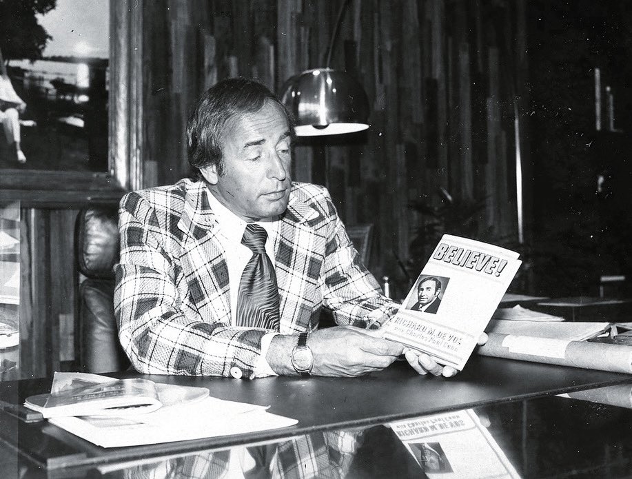 Doug_DeVos's tweet photo. This month marks seven years since Dad passed. And this year marks the 50th anniversary of Believe!—a timeless endorsement of American principles and the values Dad lived out every day.
At its heart, Dad’s message was simple but powerful: believe in America, stay rooted in faith, and cherish the strength of family. Those convictions shaped his life—and continue to guide ours.
Fifty years later, that call still matters. And as our family carries it forward, we echo his words with conviction: we still believe!