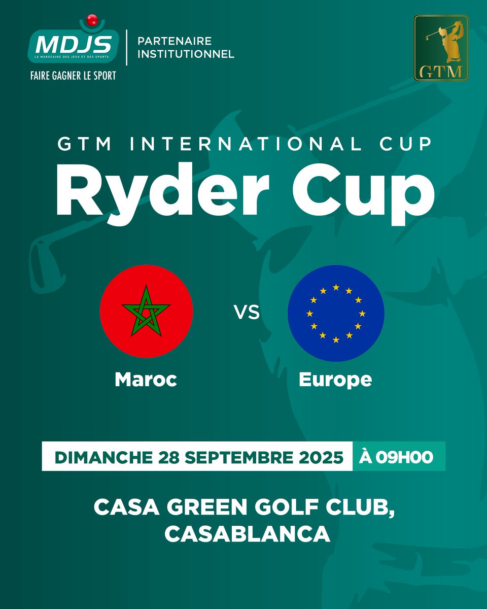 La Marocaine Des Jeux et des Sports (MDJS) est fière d’accompagner le GTM International Cup, organisée par GTM ( Golf Trips Morocco ), qui se tiendra le 28 septembre 2025 sur le parcours du Casa Green Golf à Bouskoura, Casablanca.

#FaireGagnerLeSport