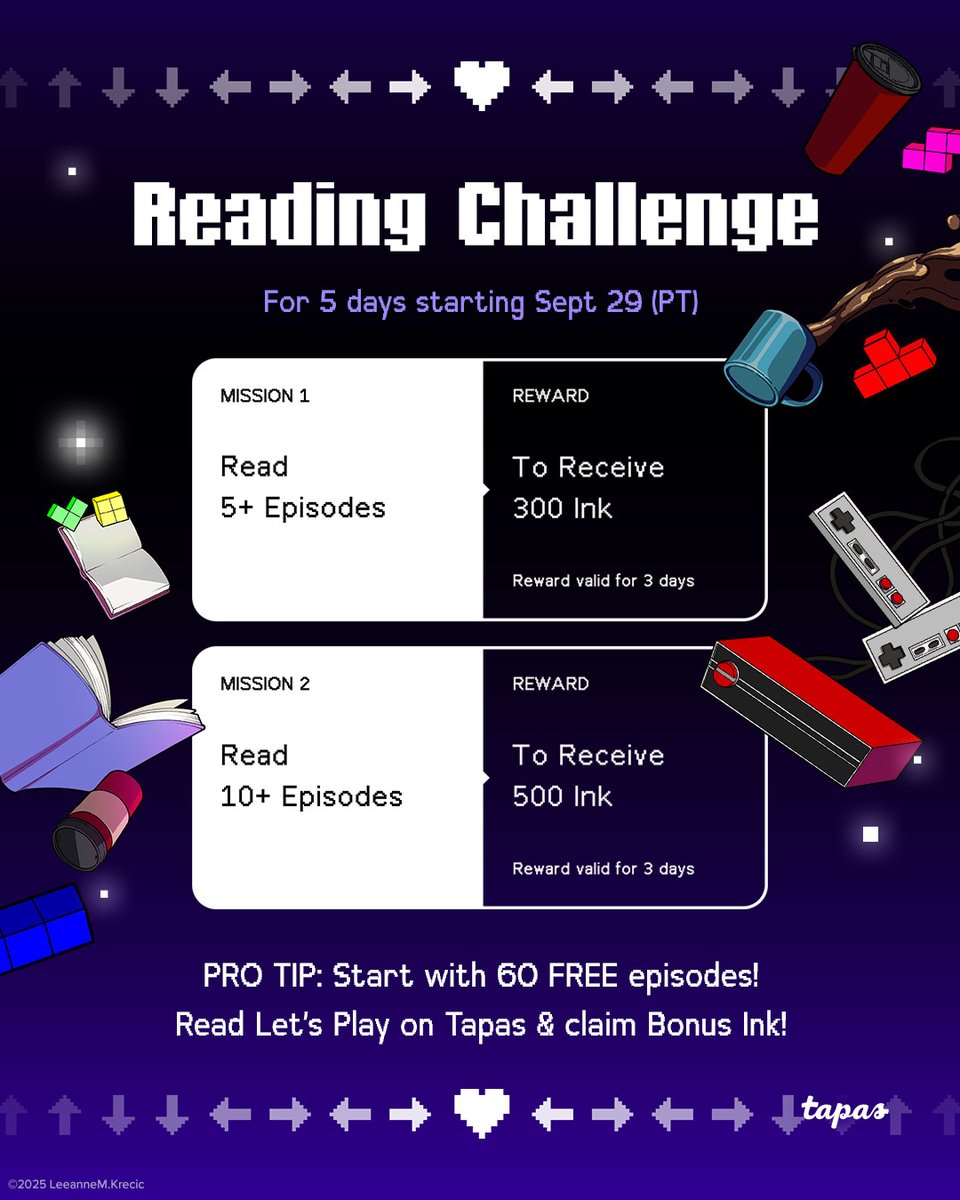 tapas_app's tweet photo. Let's Play๐ฎ by @mongrelmarie is now on Tapas๐๐ฒ
โณ From 9/29 11:00 PT - 10/03 23:59 PT ๐๏ธ
Load into the reading challenge and get ink for binging this hot series only on the Tapas appโค๏ธโ๐ฅ
#readontapas #webcomics #letsplaycomic https://t.co/NYKayooo3G
