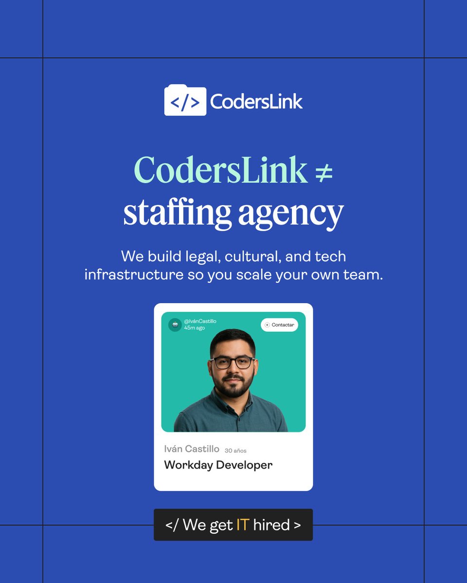 hirecoderslink's tweet image. CodersLink ≠ staffing agency.
We build the legal, cultural, and tech infrastructure so you scale your own team.
👉 Scale with infrastructure, not shortcuts. ⚡
#TechHiring #LATAMTalent #ScaleWithCodersLink