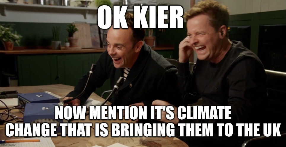 ItsCrimsonFire's tweet photo. Climate Change. CLIMATE CHANGE!!! Have they seen the UK weather. It's either raining or about to rain most times. Forget the teleprompter, 2 Tier Kier must of had these two in his ear https://t.co/sFXlBRjgTy