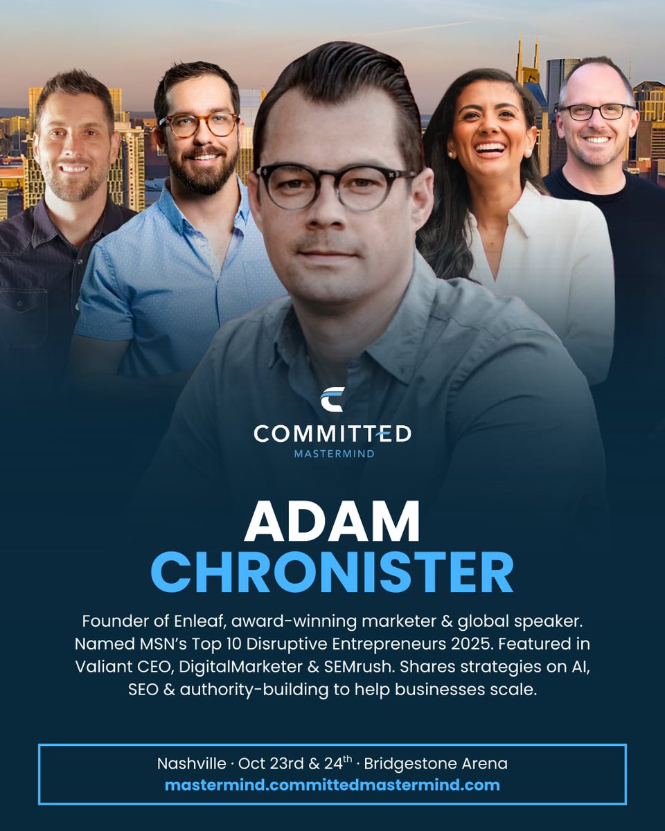 Thrilled to be a headline speaker at the Committed Mastermind Q4 Event in Nashville (Oct 23–24)! 🎤

I’ll share insights I’ve only ever revealed once before—on branding, PR &amp; AI-driven visibility. 🚀

#CommittedMastermind #AI #Marketing #Entrepreneurship 

mastermind.committedmastermind.com
