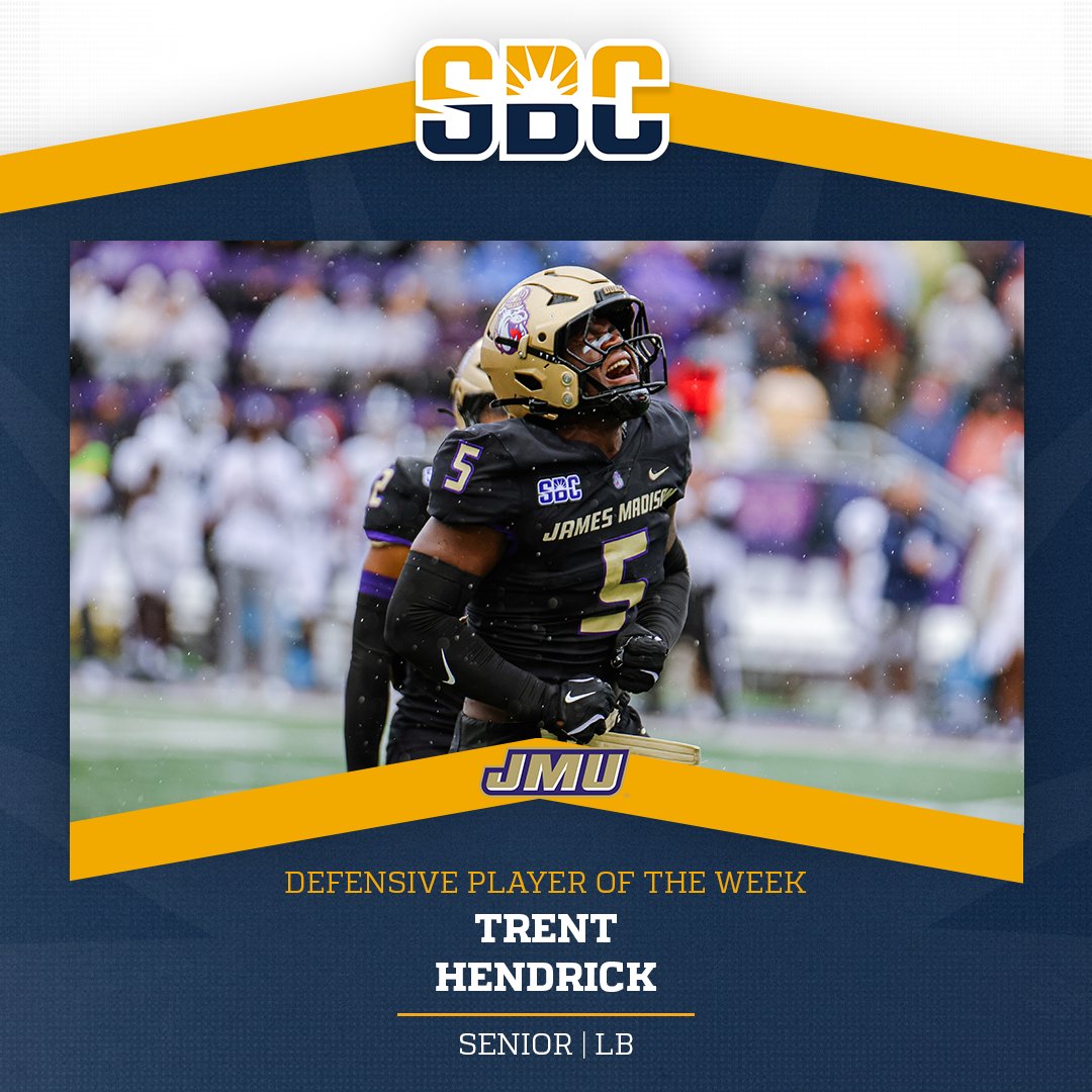 Sun Belt (@sunbelt) on Twitter photo ๐๐จ๐๐ ๐๐ข๐.
<a href="/TrentHendrick1/">Trent Hendrick</a> loads the stat sheet for <a href="/JMUFootball/">JMU Football</a> with a career-high 11 tackles, 3 TFLs & 3 sacks to secure the <a href="/SunBeltFB/">Sun Belt Football</a> Defensive Player of the Week nod. โ๏ธ๐
๐ฐ ยป sunbelt.me/4pU2dxh ๐๐จ๐๐ ๐๐ข๐.
<a href="/TrentHendrick1/">Trent Hendrick</a> loads the stat sheet for <a href="/JMUFootball/">JMU Football</a> with a career-high 11 tackles, 3 TFLs & 3 sacks to secure the <a href="/SunBeltFB/">Sun Belt Football</a> Defensive Player of the Week nod. โ๏ธ๐
๐ฐ ยป sunbelt.me/4pU2dxh