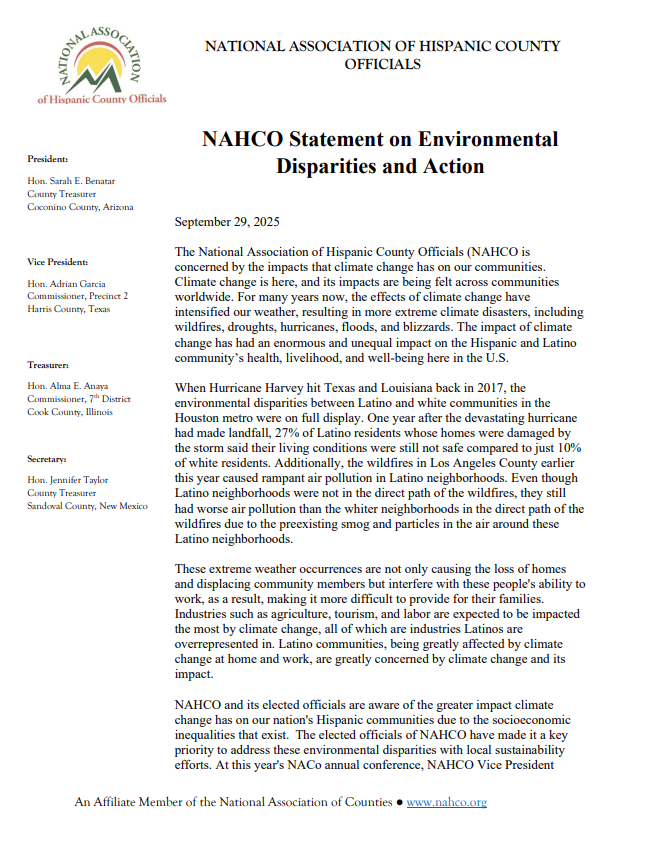 NAHCOInc's tweet photo. NAHCO Statement on the environmental disparities that the Hispanic and Latino communities face, and how local leaders such as our VP Commissioner Adrian Garcia takes action! https://t.co/8f1KZIz7Ct