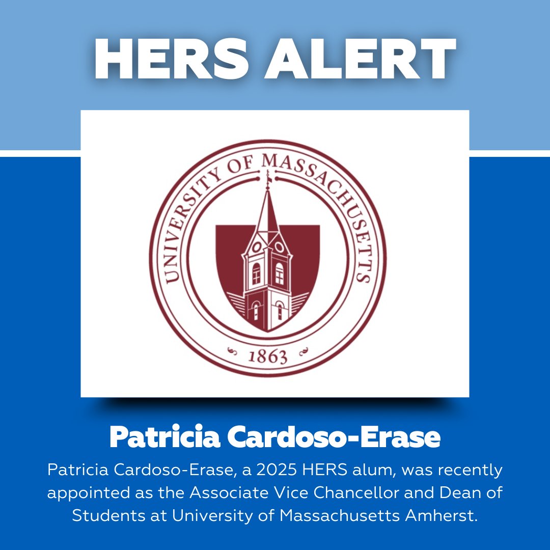 Congratulations to Patricia Cardoso-Erase, a June 2025 HLI alum, on her appointment as Associate Vice Chancellor and Dean of Students at <a href="/UMassAmherst/">UMass Amherst</a>! We’re proud to celebrate Patricia’s leadership journey and the powerful role HERS alums play in shaping higher ed leaders.