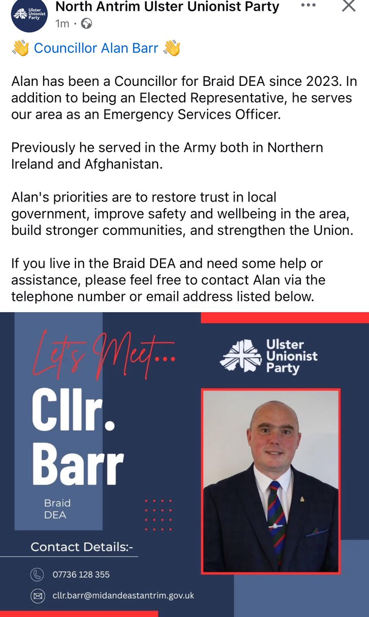 Over the next week, we’ll be profiling our UUP councillors here in North Antrim. We’re a close team, focused on delivering for every community. 

If you live locally &amp; want to get involved in politics that’s different – and that delivers – let’s meet for a cuppa. ☕
