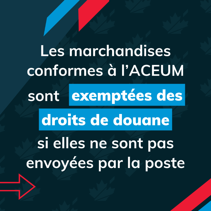 SDC_TCS's tweet photo. 📦 Les envois commerciaux de moins de 800 $ ne peuvent plus entrer aux #ÉtatsUnis en franchise de droits. Des droits peuvent s’appliquer, même sur les marchandises conformes à l’ACEUM envoyées par la poste.

Découvrez ce que cela signifie pour vous : https://t.co/xHc77HFi5F