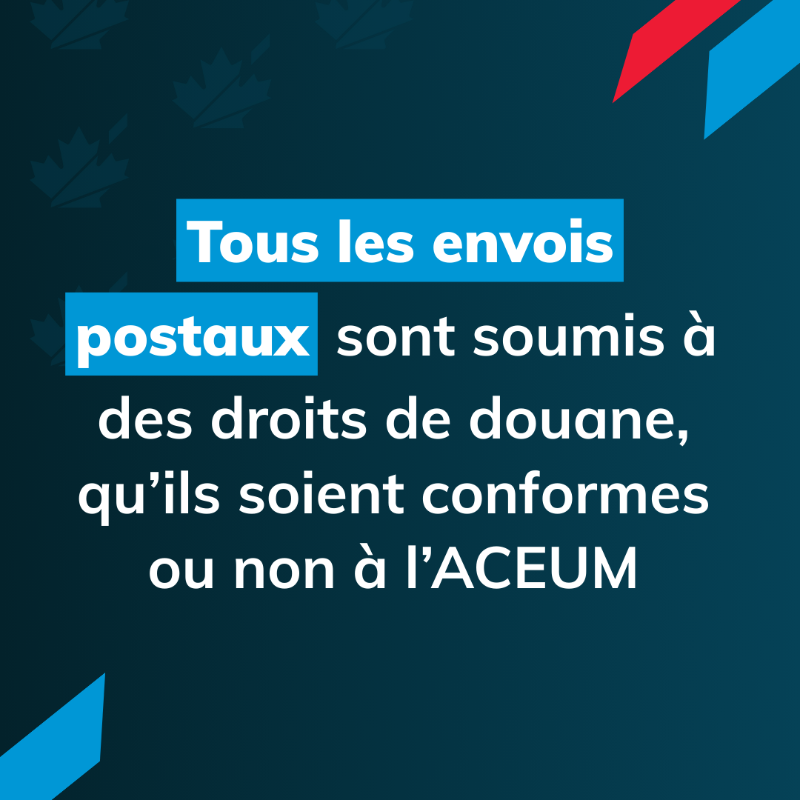SDC_TCS's tweet photo. 📦 Les envois commerciaux de moins de 800 $ ne peuvent plus entrer aux #ÉtatsUnis en franchise de droits. Des droits peuvent s’appliquer, même sur les marchandises conformes à l’ACEUM envoyées par la poste.

Découvrez ce que cela signifie pour vous : https://t.co/xHc77HFi5F