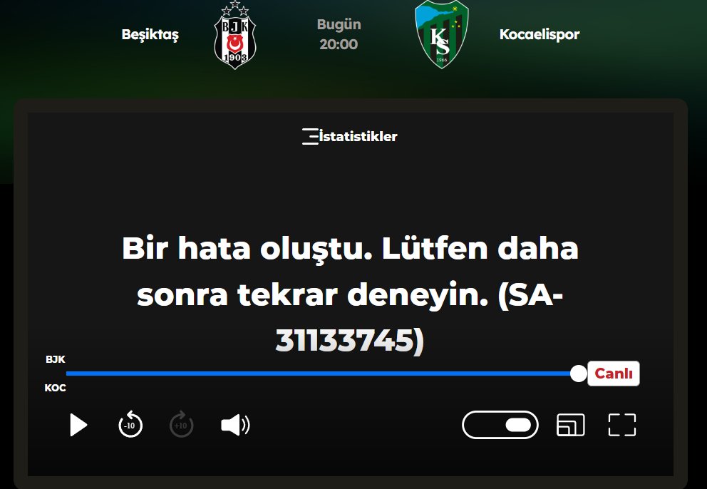 Para verdiğimiz içeriği izleyemiyoruz. Kalite zaten yerlerde ulan bari bırakın izleyelim. <a href="/tod_tr/">TOD Türkiye</a> #BJKvKS