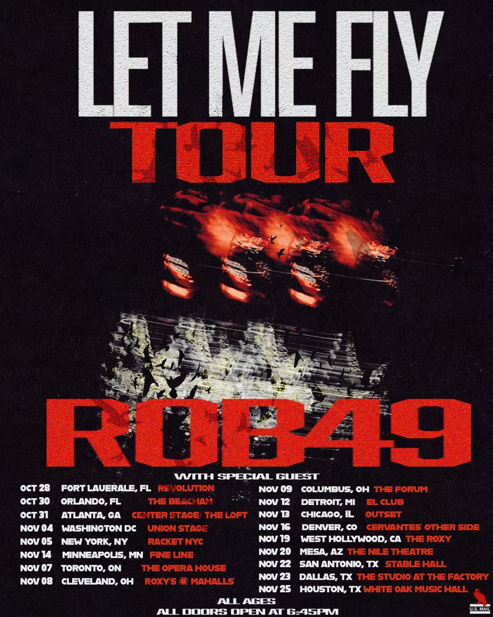 rob49up's tweet photo. FIRST EVER TOUR! ‘LET ME FLY EXPERIENCE’ TICKETS LINK BELOW! COMMENT WHAT CITY TO ADD 🦅 
I DON’T CARE IF YOU GOTTA WALK! MAKE SURE YOU THERE
[ https://t.co/eaMd9GFdl6 ] https://t.co/GcrrSVgxrg