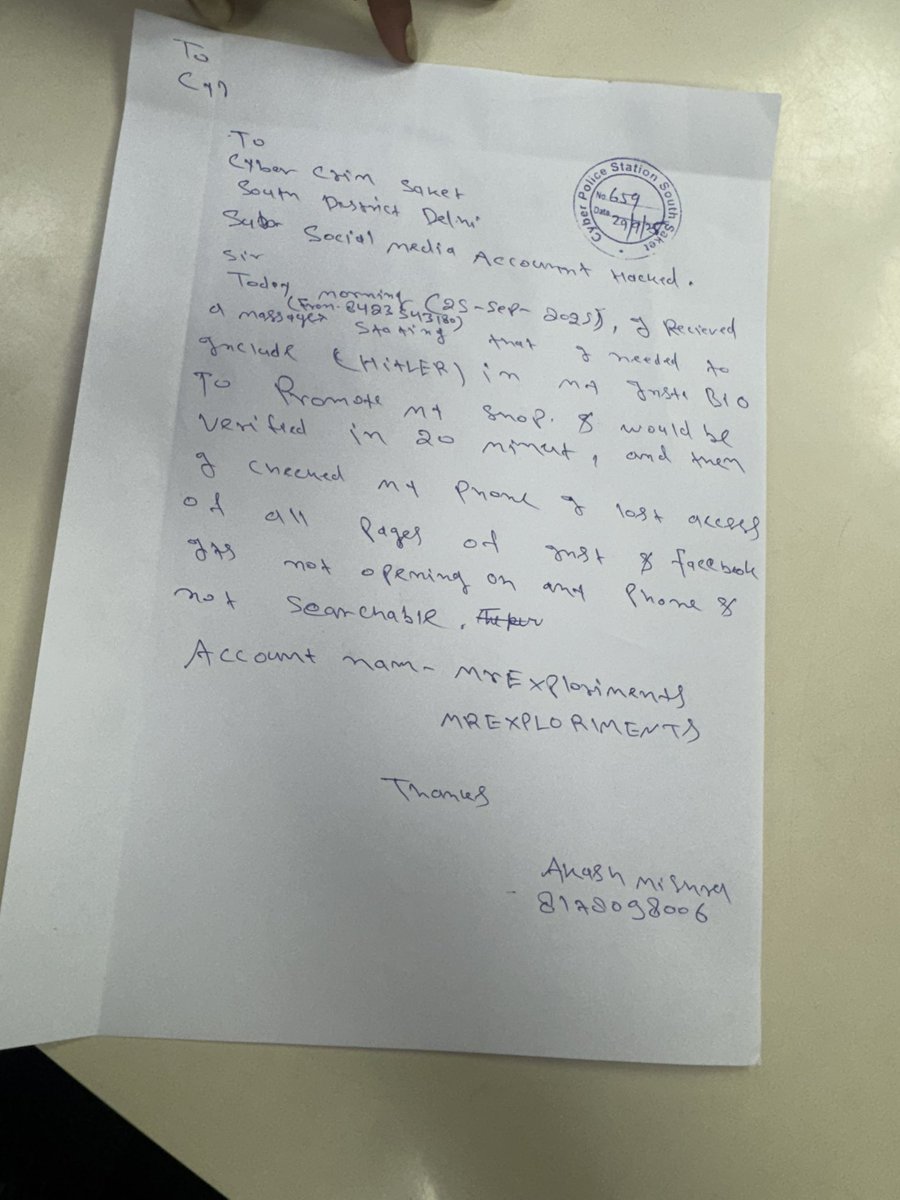 Mrexploriments's tweet photo. @Meta @AIatMeta @MetaforDevs 

@Meta @Instagram @MetaNewsroom @MetaAI  
My account @Mrexploriments was hacked today (Sept 29, 2025).  
A hacker forced me to add “HITLER” in my bio, after which I was logged out from all Instagram &amp; Facebook accounts/pages. https://t.co/zDzrrytV4f