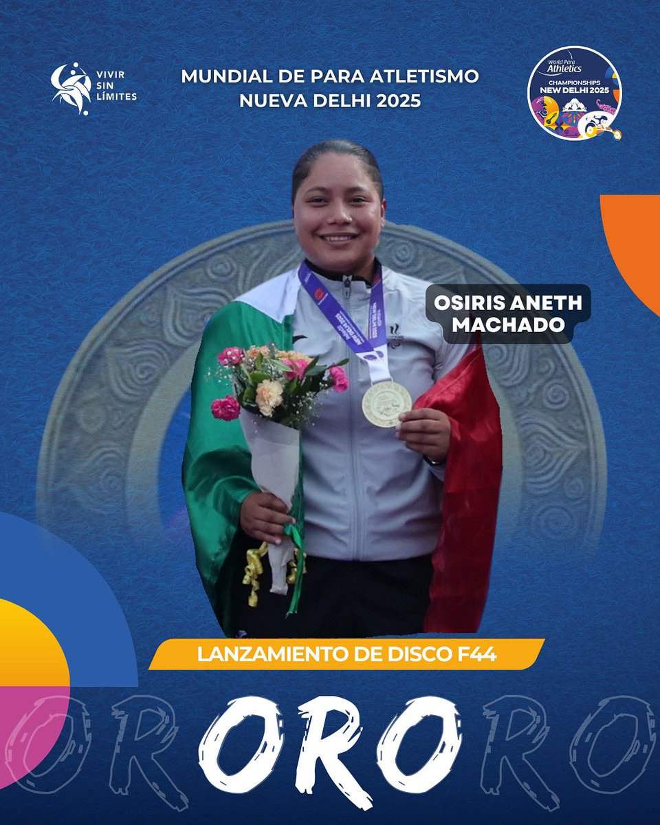 LesterGuantana's tweet photo. 🥇🇲🇽 ¡Oro histórico para México!
Osiris Aneth Machado brilló en disco F44 con 44.36 m 🚀🔥
✨ ¡Récord del Mundial y un triunfo que pone a México en lo más alto!

#OsirisMachado #NewDelhi2025 #DeporteParalímpico #VivirSinLímites https://t.co/RIJbWWovLF