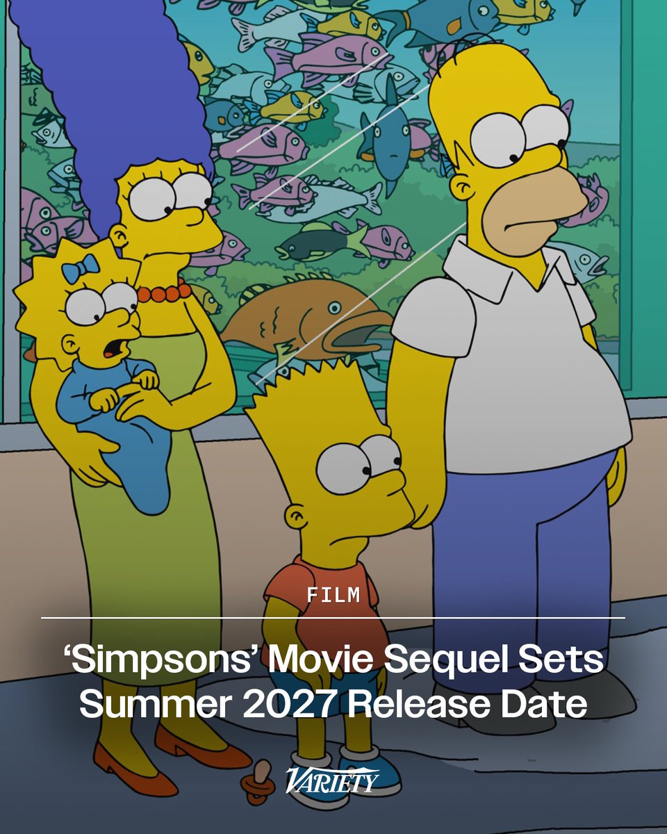 Variety's tweet photo. "The Simpsons 2" is officially in the works and set to release in theaters on July 23, 2027.

The film has taken the place of an untitled Marvel project, which has been removed from the studio’s schedule. https://t.co/QZPq6l0ZNU