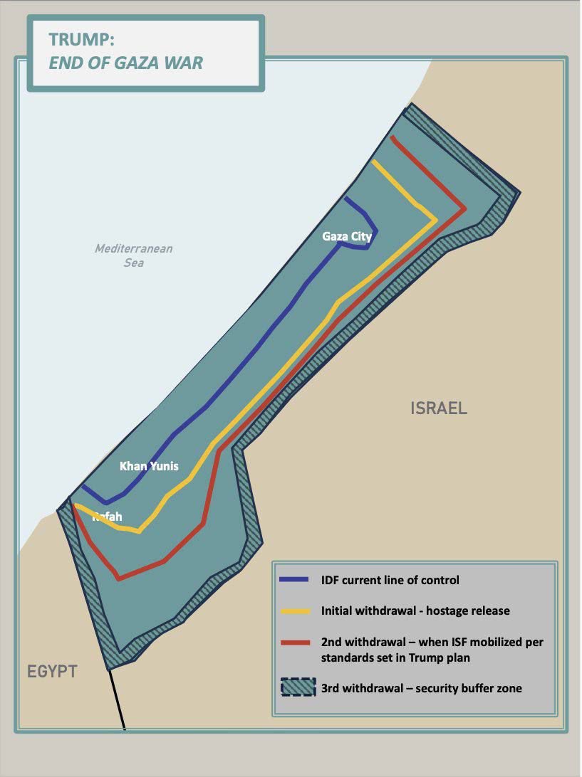 EylonALevy's tweet photo. THIS IS TRUMP'S PLAN TO END THE OCTOBER 7 WAR 

1. Gaza will be a deradicalized terror-free zone that does not pose a threat to its neighbors.

2. Gaza will be redeveloped for the benefit of the people of Gaza, who have suffered more than enough.

3. If both sides agree to this proposal, the war will immediately end. Israeli forces will withdraw to the agreed upon line to prepare for a hostage release. During this time, all military operations, including aerial and artillery bombardment, will be suspended, and battle lines will remain frozen until conditions are met for the complete staged withdrawal.

4. Within 72 hours of Israel publicly accepting this agreement, all hostages, alive and deceased, will be returned.

5. Once all hostages are released, Israel will release 250 life sentence prisoners plus 1700 Gazans who were detained after October 7th 2023, including all women and children detained in that context. For every Israeli hostage whose remains are released, Israel will release the remains of 15 deceased Gazans.

6. Once all hostages are returned, Hamas members who commit to peaceful co-existence and to decommission their weapons will be given amnesty. Members of Hamas who wish to leave Gaza will be provided safe passage to receiving countries.

7. Upon acceptance of this agreement, full aid will be immediately sent into the Gaza Strip. At a minimum, aid quantities will be consistent with what was included in the January 19, 2025, agreement regarding humanitarian aid, including rehabilitation of infrastructure (water, electricity, sewage), rehabilitation of hospitals and bakeries, and entry of necessary equipment to remove rubble and open roads.  

8. Entry of distribution and aid in the Gaza Strip will proceed without interference from the two parties through the United Nations and its agencies, and the Red Crescent, in addition to other international institutions not associated in any manner with either party. Opening the Rafah crossing in both directions will be subject to the same mechanism implemented under the January 19, 2025 agreement.

9. Gaza will be governed under the temporary transitional governance of a technocratic, apolitical Palestinian committee, responsible for delivering the day-to-day running of public services and municipalities for the people in Gaza. This committee will be made up of qualified Palestinians and international experts, with oversight and supervision by a new international transitional body, the “Board of Peace,” which will be headed and chaired by President Donald J. Trump, with other members and heads of State to be announced, including Former Prime Minister Tony Blair. This body will set the framework and handle the funding for the redevelopment of Gaza until such time as the Palestinian Authority has completed its reform program, as outlined in various proposals, including President Trump’s peace plan in 2020 and the Saudi-French proposal, and can securely and effectively take back control of Gaza. This body will call on best international standards to create modern and efficient governance that serves the people of Gaza and is conducive to attracting investment.

10. A Trump economic development plan to rebuild and energize Gaza will be created by convening a panel of experts who have helped birth some of the thriving modern miracle cities in the Middle East. Many thoughtful investment proposals and exciting development ideas have been crafted by well-meaning international groups, and will be considered to synthesize the security and governance frameworks to attract and facilitate these investments that will create jobs, opportunity, and hope for future Gaza.

11. A special economic zone will be established with preferred tariff and access rates to be negotiated with participating countries.

12. No one will be forced to leave Gaza, and those who wish to leave will be free to do so and free to return. We will encourage people to stay and offer them the opportunity to build a better Gaza.

13. Hamas and other factions agree to not have any role in the governance of Gaza, directly, indirectly, or in any form. All military, terror, and offensive infrastructure, including tunnels and weapon production facilities, will be destroyed and not rebuilt. There will be a process of demilitarization of Gaza under the supervision of independent monitors, which will include placing weapons permanently beyond use through an agreed process of decommissioning, and supported by an internationally funded buy back and reintegration program all verified by the independent monitors. New Gaza will be fully committed to building a prosperous economy and to peaceful coexistence with their neighbors.

14. A guarantee will be provided by regional partners to ensure that Hamas, and the factions, comply with their obligations and that New Gaza poses no threat to its neighbors or its people.

15. The United States will work with Arab and international partners to develop a temporary International Stabilization Force (ISF) to immediately deploy in Gaza. The ISF will train and provide support to vetted Palestinian police forces in Gaza, and will consult with Jordan and Egypt who have extensive experience in this field. This force will be the long-term internal security solution. The ISF will work with Israel and Egypt to help secure border areas, along with newly trained Palestinian police forces. It is critical to prevent munitions from entering Gaza and to facilitate the rapid and secure flow of goods to rebuild and revitalize Gaza. A deconfliction mechanism will be agreed upon by the parties.

16. Israel will not occupy or annex Gaza. As the ISF establishes control and stability, the Israel Defense Forces (IDF) will withdraw based on standards, milestones, and timeframes linked to demilitarization that will be agreed upon between the IDF, ISF, the guarantors, and the Unites States, with the objective of a secure Gaza that no longer poses a threat to Israel, Egypt, or its citizens. Practically, the IDF will progressively hand over the Gaza territory it occupies to the ISF according to an agreement they will make with the transitional authority until they are withdrawn completely from Gaza, save for a security perimeter presence that will remain until Gaza is properly secure from any resurgent terror threat.

17. In the event Hamas delays or rejects this proposal, the above, including the scaled-up aid operation, will proceed in the terror-free areas handed over from the IDF to the ISF.

18. An interfaith dialogue process will be established based on the values of tolerance and peaceful co-existence to try and change mindsets and narratives of Palestinians and Israelis by emphasizing the benefits that can be derived from peace.

19. While Gaza re-development advances and when the PA reform program is faithfully carried out, the conditions may finally be in place for a credible pathway to Palestinian self-determination and statehood, which we recognize as the aspiration of the Palestinian people.

20. The United States will establish a dialogue between Israel and the Palestinians to agree on a political horizon for peaceful and prosperous co-existence.