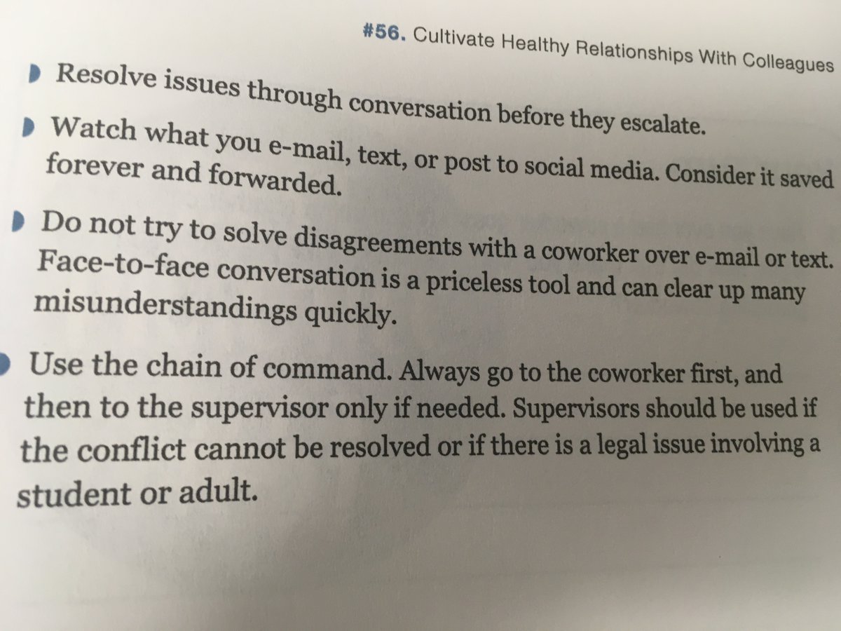 Tip of the day #22: It's that time of the school year when student behaviors start to creep up and conflicts may be happening between coworkers. Keep these golden rules in mind when you might not see eye to eye with a colleague. 
Here's a link to my book: tinyurl.com/msfkevry