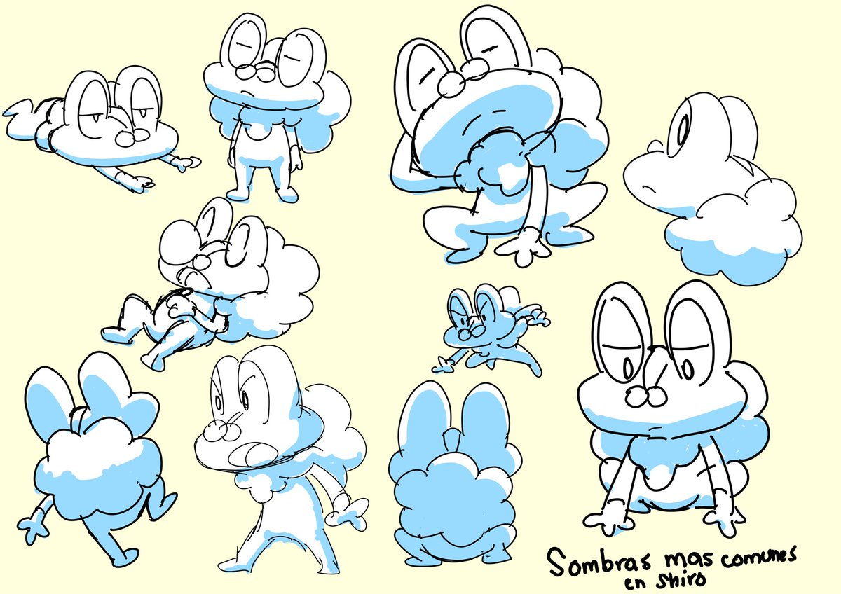 Estos días me he puesto a estudiar varias cosas, como las sombras de Shiro/Froakie para entender mejor sus volúmenes. Me sirve de entrenamiento antes de una ilustración que espero compartir pronto (╹▽╹)/
Shiro es más rellenito que la mayoría de su misma especie