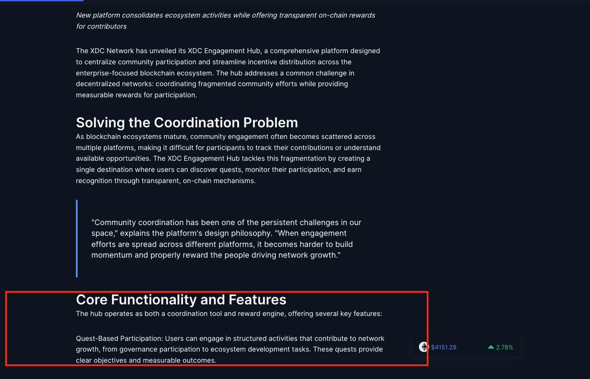 CDemanincor's tweet image. In Sept the $XDC Network leveled up community engagement.
🚀 They launched a Unified Engagement Hub to streamline participation and boost DeFi incentives.
Quest-based rewards for governance and ecosystem tasks
Transparent on-chain payouts
One dashboard to track all activity…