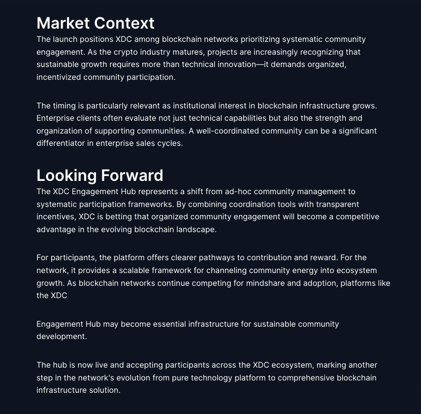 CDemanincor's tweet image. In Sept the $XDC Network leveled up community engagement.
🚀 They launched a Unified Engagement Hub to streamline participation and boost DeFi incentives.
Quest-based rewards for governance and ecosystem tasks
Transparent on-chain payouts
One dashboard to track all activity…