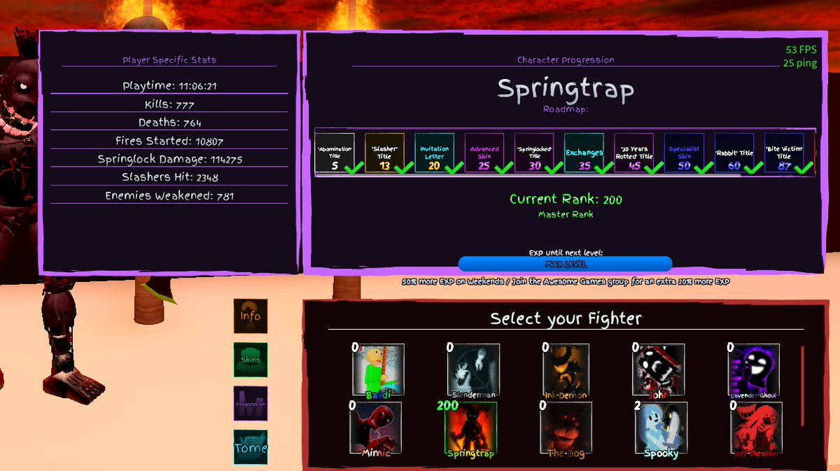 AdudeStuff's tweet image. #frightfighters 
I DID IT
RANK 200 SPRINGTRAP
YEAHHHHHHHHHHHHHHHHHHH!!!!
(also i have every springtrap skin)
