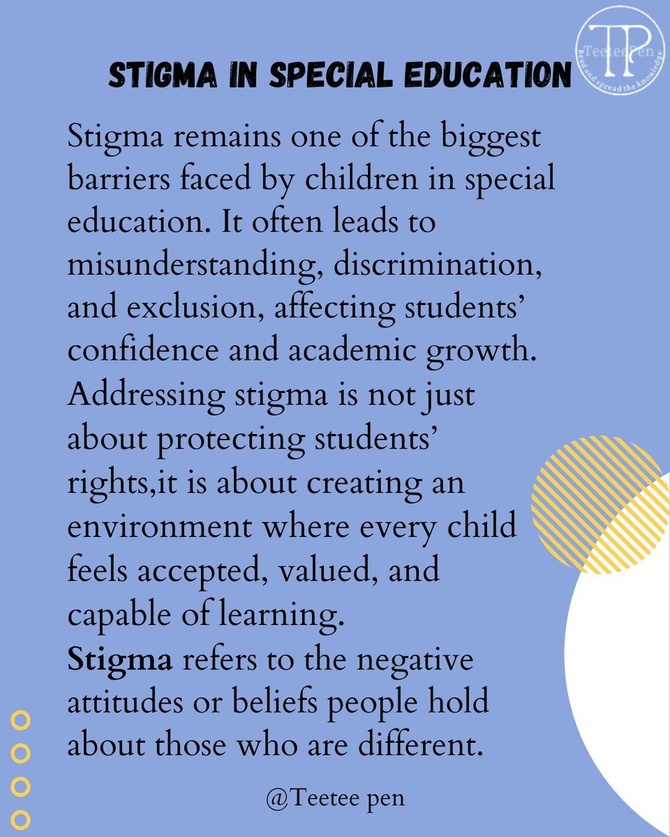 TeeteePen69's tweet photo. Stigma hurts more than we think. 💔 It makes children with special needs feel left out, lowers their confidence, and affects their learning.
We can fight stigma with awareness &amp; inclusion Every child deserves respect &amp; opportunity. #stigma #acceptance #help #inclusionmatters https://t.co/iW6ixpAhVz