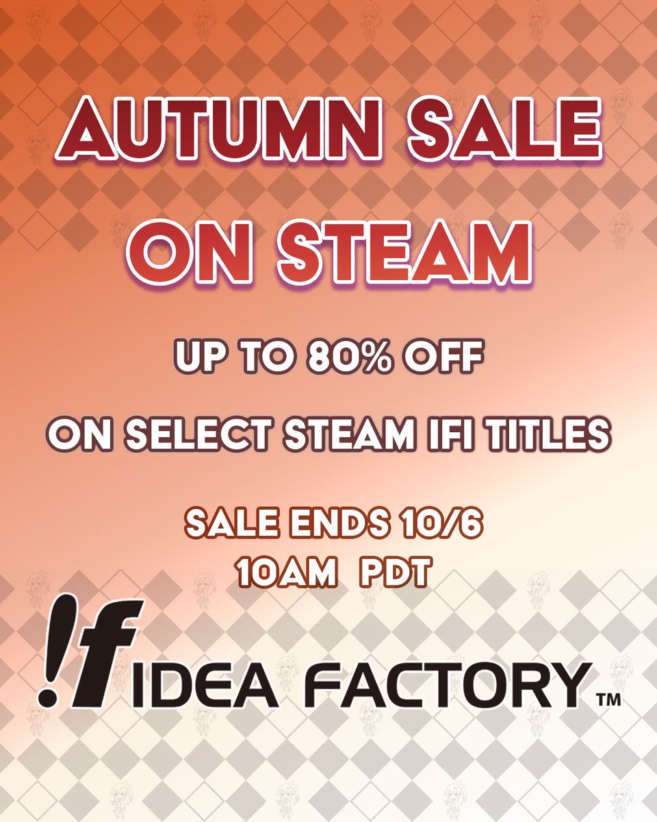 IdeaFactoryIntl's tweet image. The Autumn Sale on #Steam has arrived—and with it, we've put a bunch of IFI titles on huge discounts for the season including Death end re;Quest: Code Z and #Neptunia Riders VS Dogoos! 🍂
Sale ends 10/6 @ 10am PDT!
Check out our blogpost for deals:
ifi.games/blog/steam-aut…