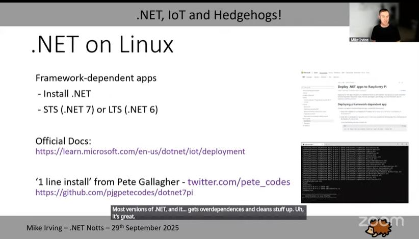 dotnetnotts's tweet image. .@mikeirvingweb explains that installing @dotnet on a Raspberry Pi flavour of Linux can be accomplished in many ways... One way is to use @pete_codes single line installer!
