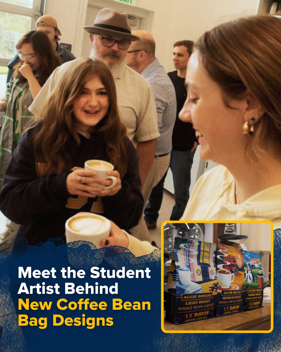 UCDavisCOE's tweet image. Campus-roasted. Student-designed. ☕✨

For National Coffee Day, we’re celebrating Phoebe Sothern, the student who designed three new coffee bags debuting at @ucdavis Stores this November! Meet Sothern and see the bags: ow.ly/as5P50X3S9l

#NationalCoffeeDay @UofCalifornia