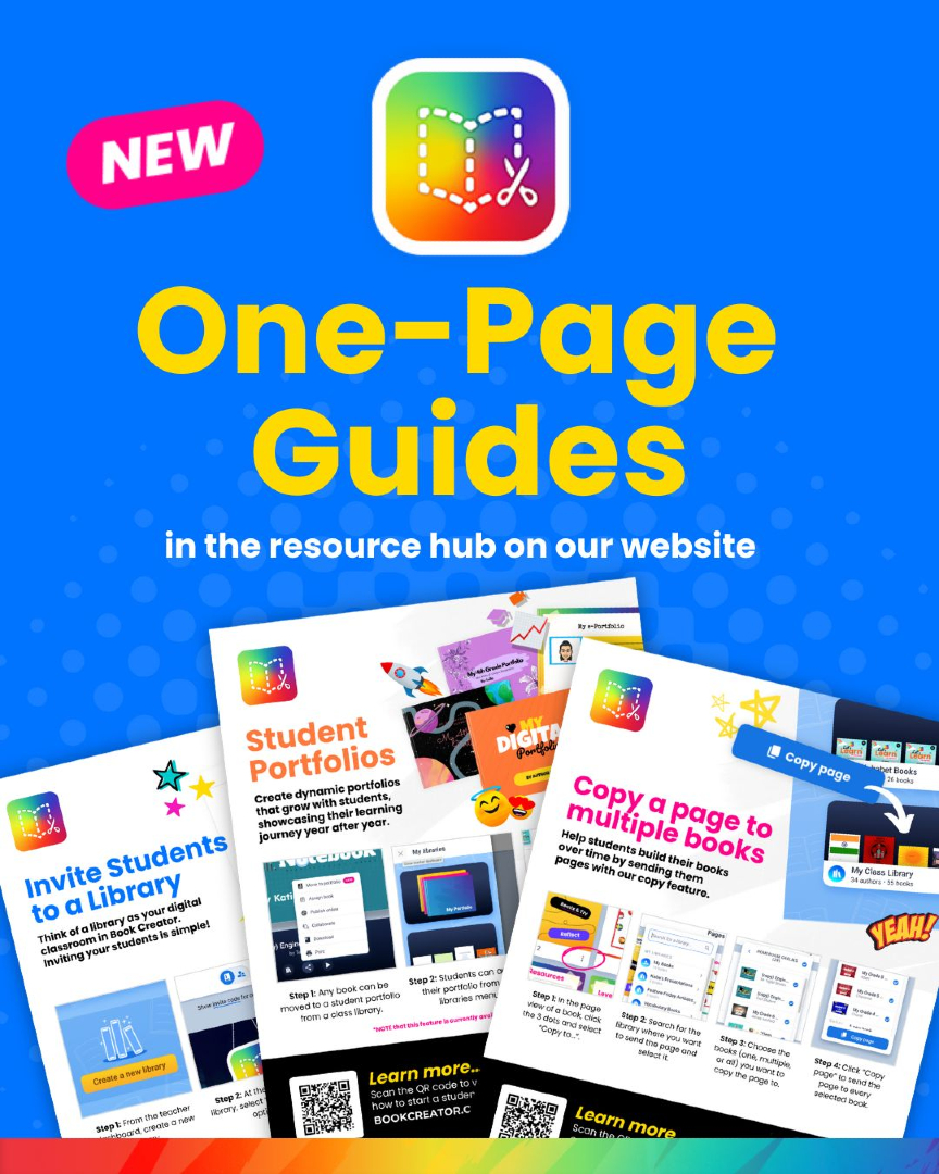 BookCreatorApp's tweet image. One-Page Guides are here! Perfect for coaches + admins to share with teachers.

🎯 Quick tips on portfolios, inviting students, and copying pages.

Grab them in the Resource Hub → f.mtr.cool/siwszvotnb

#EdTech #PDResources #BookCreator