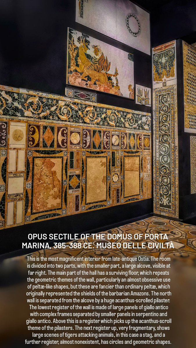antmoose's tweet photo. #MosaicMonday takes us back to the #MuseodelleCiviltà in the #EUR, and to the breathtaking #opussectile hall of the #domus of #PortaMarina in #OstiaAntica, to get an overall view of the north wall. This is #LateAntiquity at its most refined, a real masterpiece of stonework. https://t.co/pbfeldLTXC