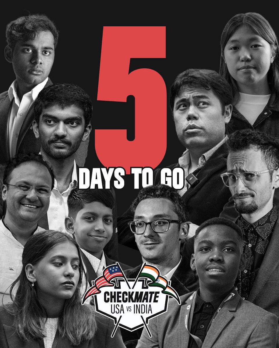 CheckmateUSAIND's tweet image. 🔥 ARE YOU READY? 🔥
Only 5 days until the arena lights hit.
🇺🇸 TEAM USA vs TEAM INDIA 🇮🇳
❗ Limited tickets left - reserve your seat now. tixr.com/groups/checkma…
📅 October 4 | E-Sports Stadium Arlington
🎟️ Witness chess history live.
#chess #chessplayer #chessmaster…