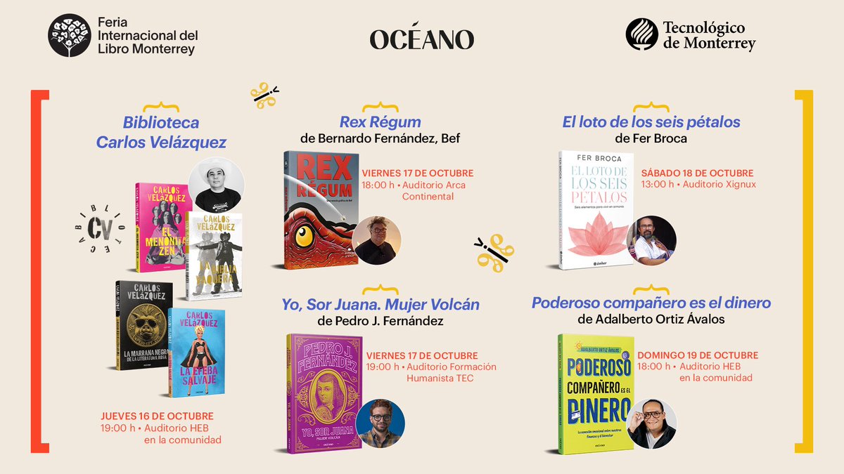 Nos vemos en <a href="/FeriaLibroMty/">Feria Internacional del Libro Monterrey</a> 🤠 

🔸Biblioteca Carlos Velázquez <a href="/Charlyfornicio/">Carlos Velázquez</a>
🔹 Rex Régum de #Bef
🔸 Yo, Sor Juana. Mujer Volcán de <a href="/pedroj86/">Pedro J. Fernández</a>
🔹 El loto de los seis pétalos de #FerBroca
🔸 Poderoso compañero es el dinero de <a href="/AdalOrtizOf/">Adal Ortiz Oficial</a> 

¡No faltes! #FILMTY2025 #FILMonterrey