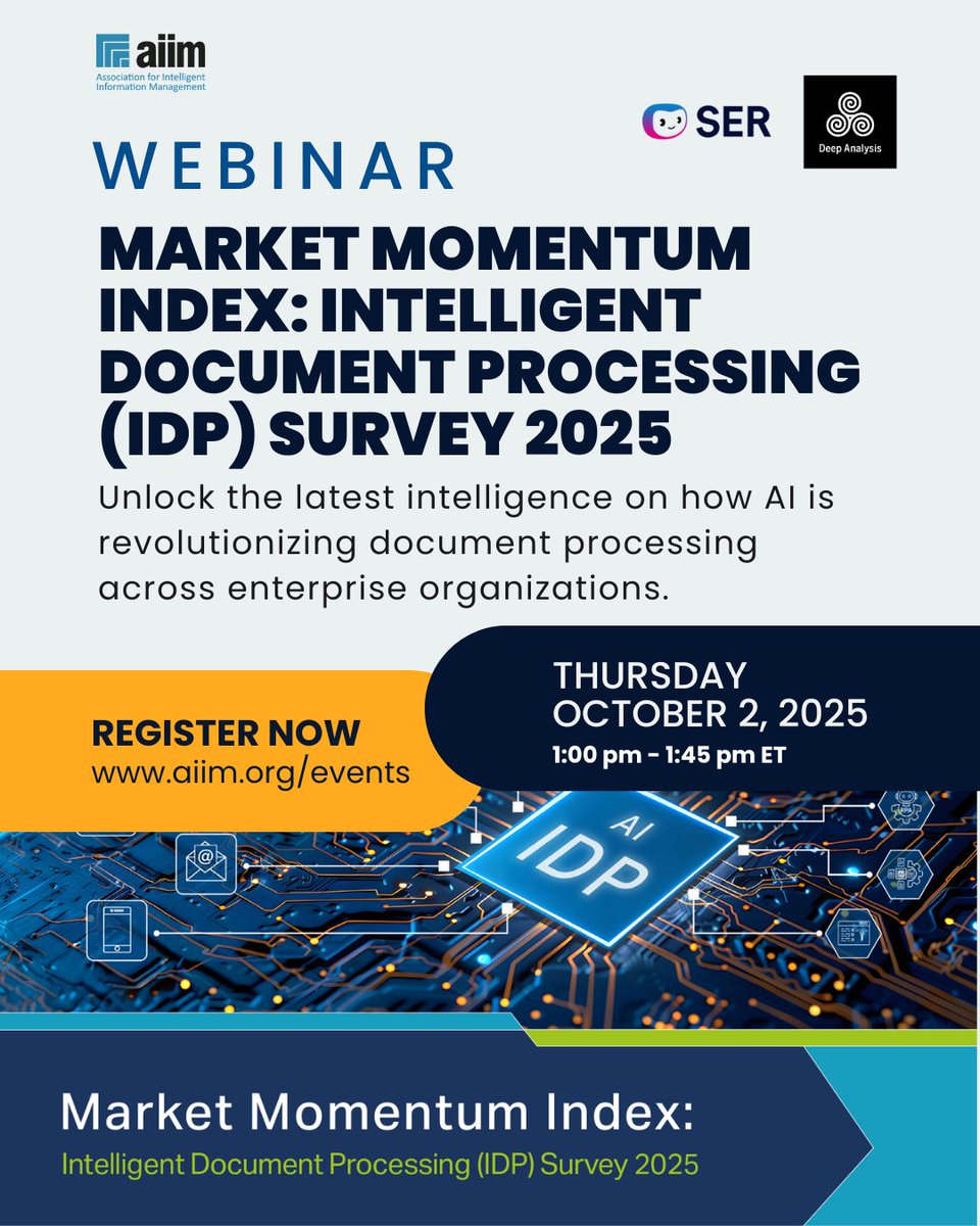 The future of IDP is here and we’ve got the data to prove it.

Go beyond the headlines. On Oct 2, join the IDP Market Momentum Index Webinar to hear experts walk through ALL the insights from the 2025 survey (600+ enterprises). Register &amp; get the report!

hubs.la/Q03Lpb8s0