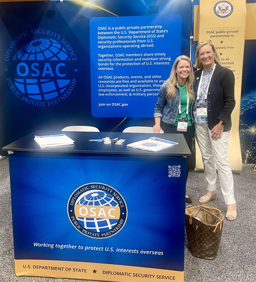 OSACstate's tweet image. OSAC is live at #GSX in New Orleans. Come by booth 2103 at the main lobby doors to reconnect or discover the free @StateDept @StateDeptDSS resources and security network, available to all U.S. organizations operating overseas.

#PublicPrivatePartnership @ASIS_Intl