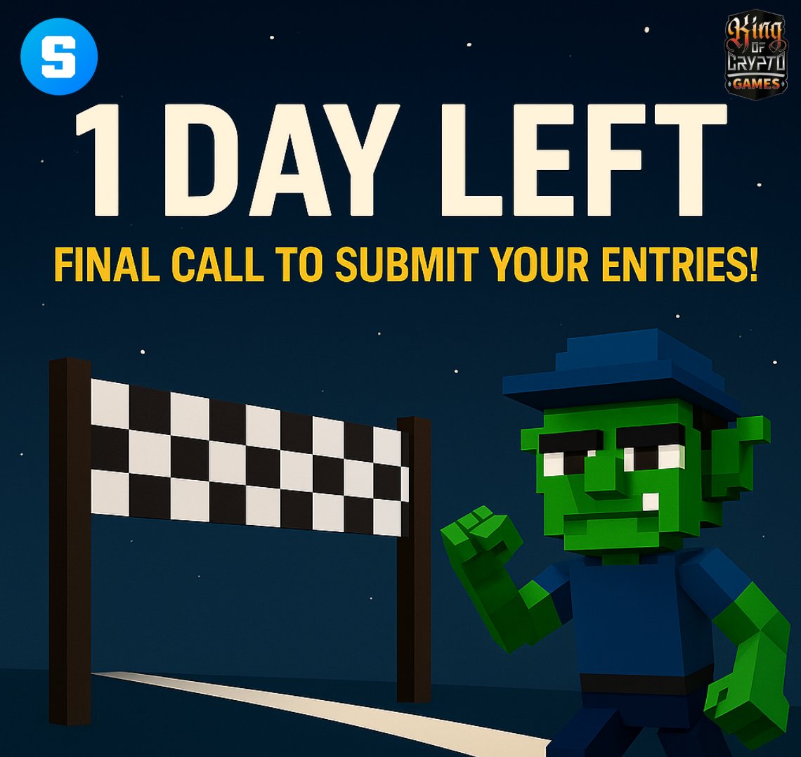 ⏱️FINAL COUNTDOWN–1 DAY LEFT!
Ends TOMORROW @ 11:59 PM⏰
3 Games • 930 SAND • Bonus Quests

CrystalRun👉tinyurl.com/TheGreatCrysta…
PakPak👉tinyurl.com/PakPakHopHop
MegaCityPvP👉tinyurl.com/Mega-City-PVP-…

📖medium.com/@kocgames
💬discord.gg/KumVbqrgGD

#SakaarSeptember #KOCGames