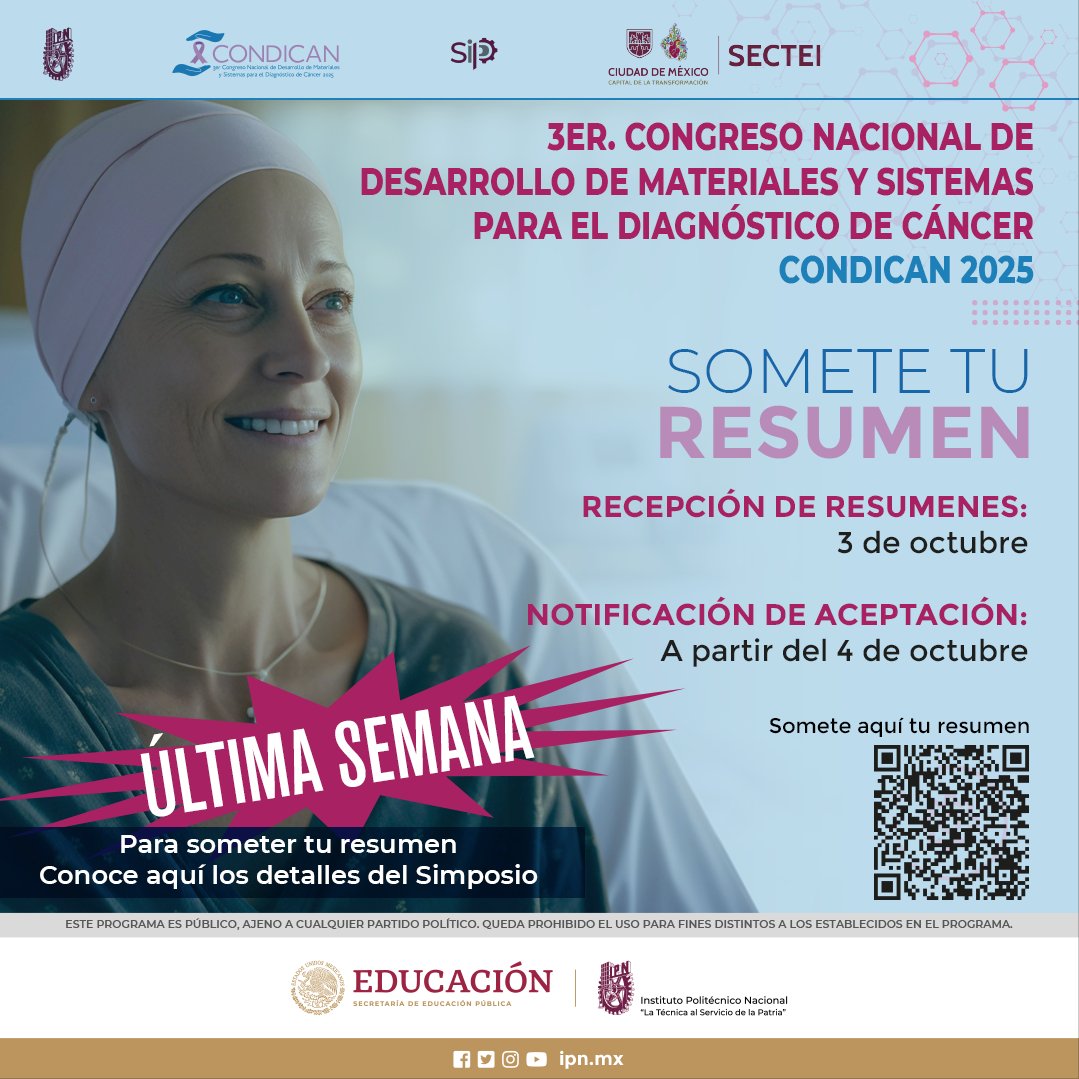 CONDICAN_C's tweet photo. 👨‍🎓 ¡No te quedes con las ganas!
Aún estás a tiempo de ser parte del cambio
⌛️¡Aprovecha la prórroga y envía tu resumen al CONDICAN 2025!
🗓️ Última semana para enviar tus trabajos.
 Fecha límite: 3 de octubre

💫 Haz que tu investigación deje huella.
CONDICAN 2025 te espera https://t.co/iGA2s7ItdZ