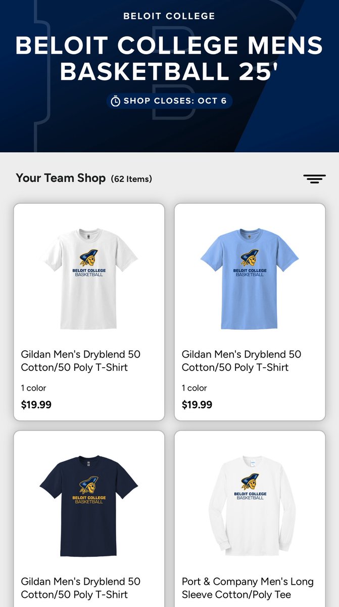 Make sure to get your Buccaneer gear at our online store!!!💙💛

Online Store closes: October 6th, 2025
bsnteamsports.com/shop/modgCjJTTV
-
-
-
-
#d3basketball #gobucs #beloitcollege