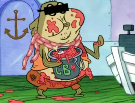 MiniP7's tweet photo. In the Season 13 episode of SpongeBob SquarePants titled "FUN-Believable", Bubble Bass makes a cameo at the start of the episode. 
Squidward complains about how gross he is as part of his show "Everyone is Horrible".
Which he ain't wrong, my man went to the Chum Bucket like why. https://t.co/rNY28exBoS