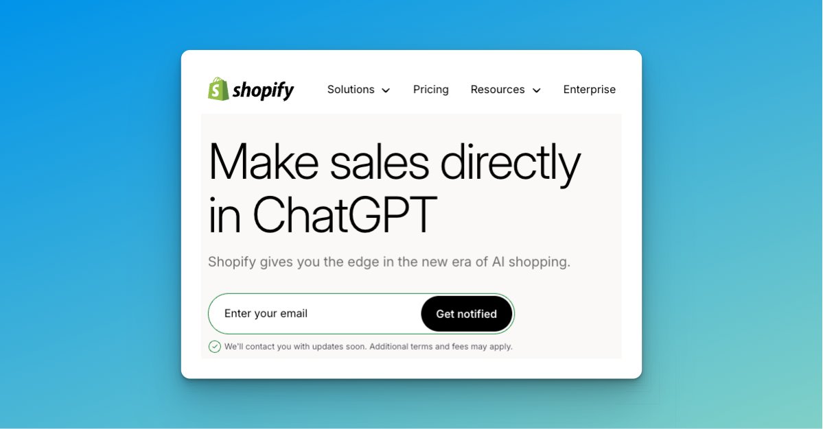 jason_berko's tweet photo. Shopify just announced a new partnership with OpenAI (ChatGPT) that could reshape how DTC brands sell.

They’re calling it “conversation-driven commerce.”

The idea? 

A shopper can ask ChatGPT for a product recommendation and...

→ Get options
→ Compare
→ Check out

...all without leaving the chat.

No website visit. No funnel. No scroll-stopping ad.

Just a question and a purchase.

Too early to know how users will actually adopt it.

But if you're in eComm, this is worth keeping an eye on.

Search, social, marketplaces — every major shift in discovery created new winners.

This might be the next surface area.

Would love to hear your take: 

Curious? Skeptical? Already experimenting?