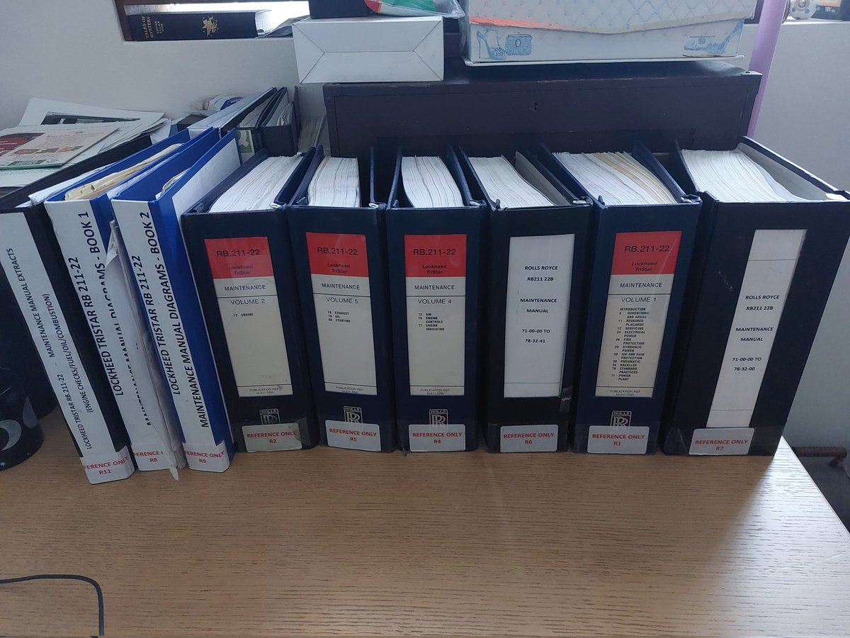 Nice little collection for the museum, Rolls Royce RB211 manuals. Just need to find the two missing volumes. We just need an actual engine to go with the manuals.

#museum #Rollsroyce #RB211 #lockheedmartin #tristar #aviation #aviationdaily #history