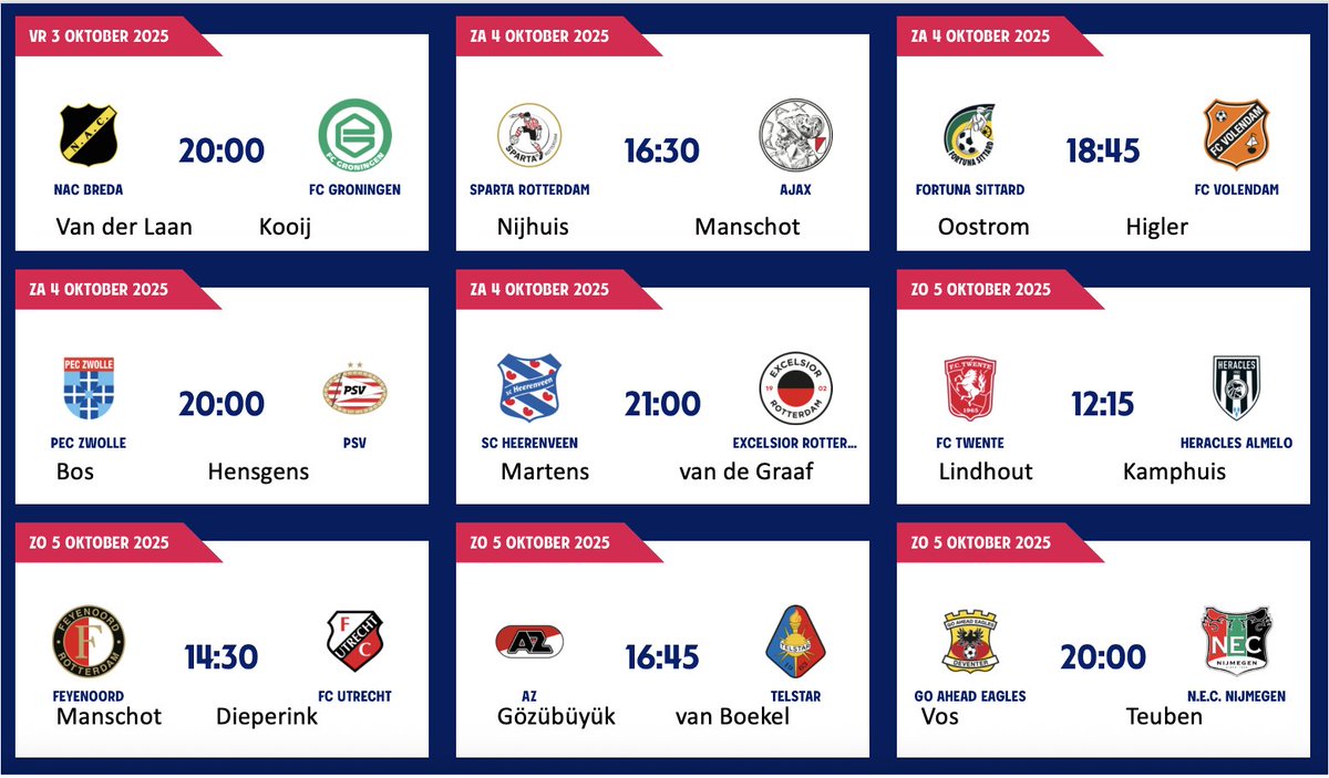 Arbitrage <a href="/eredivisie/">VriendenLoterij Eredivisie</a> Speelronde 8: