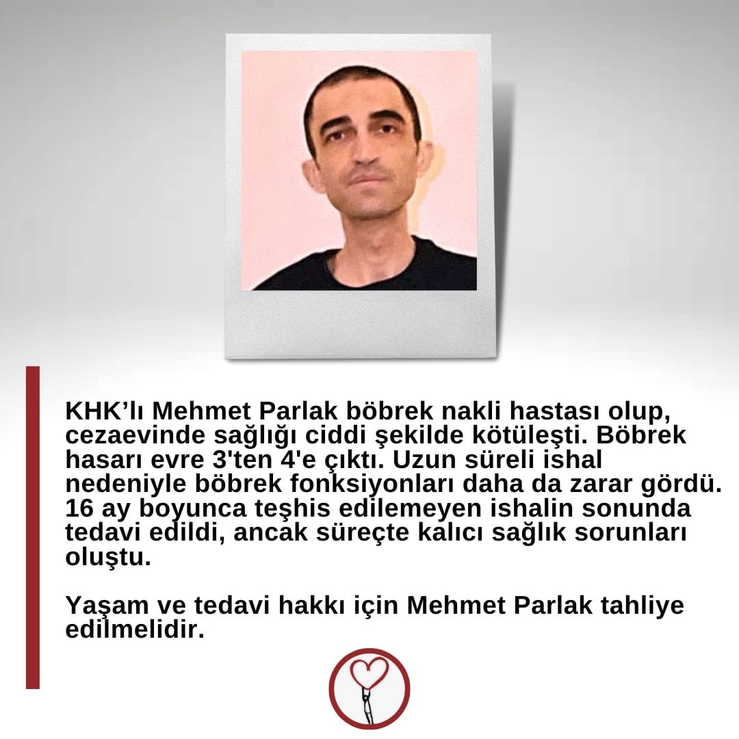 Skut36679377's tweet photo. Böbrek Hastası Mehmet Parlakʼın eşi:

“Diyalizin eşiğinde olan eşim için, son 3 yılda @ADLITIPKURUMU defalarca cezaevinde kalabilir dedi. Tek kişilik hücrede kalan eşim cezaevinde diyalize başlarsa kendine nasıl bakacak?” 
@MTanal 
#PolisinFeryadı https://t.co/1fWzPpoCEm