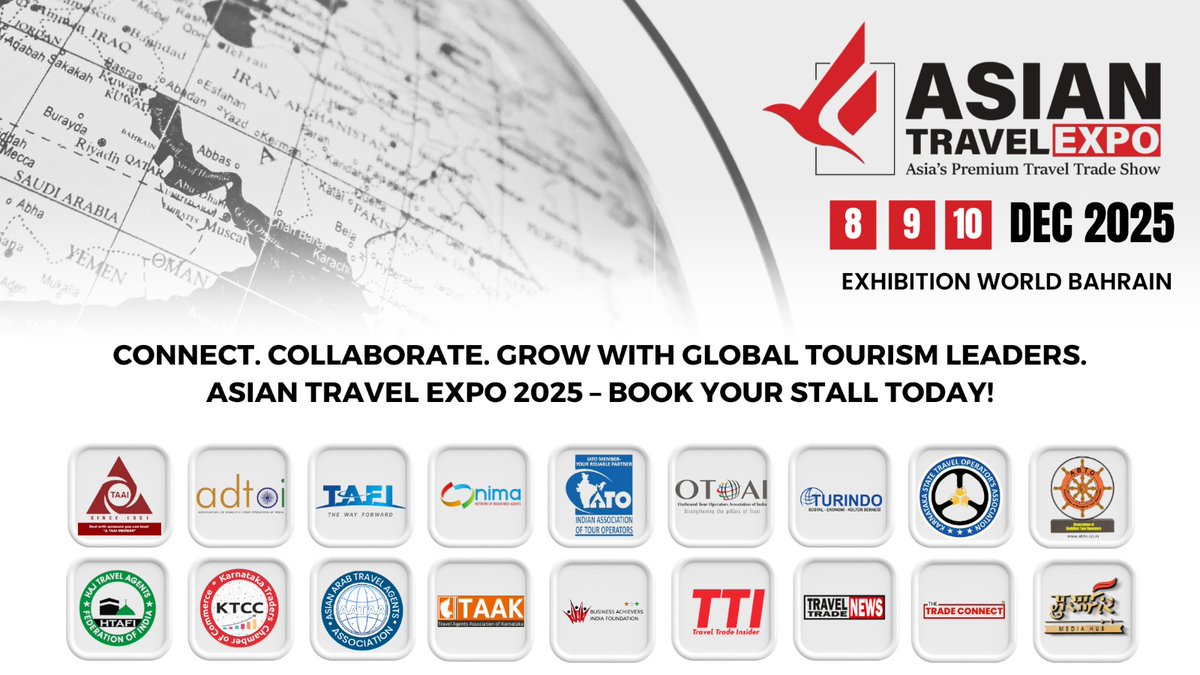 taakindia's tweet photo. One platform. Endless opportunities. Asian Travel Expo 2025 – 📍 Bahrain | 📅 8–10 Dec 2025. Book Your Stall Now!

#asiantravelexpo #asiantravelexpo2025 #aatcoc #aataa #Bahrain #BahrainEvents #travelexpo #travelevents https://t.co/DnjLGkrBTA