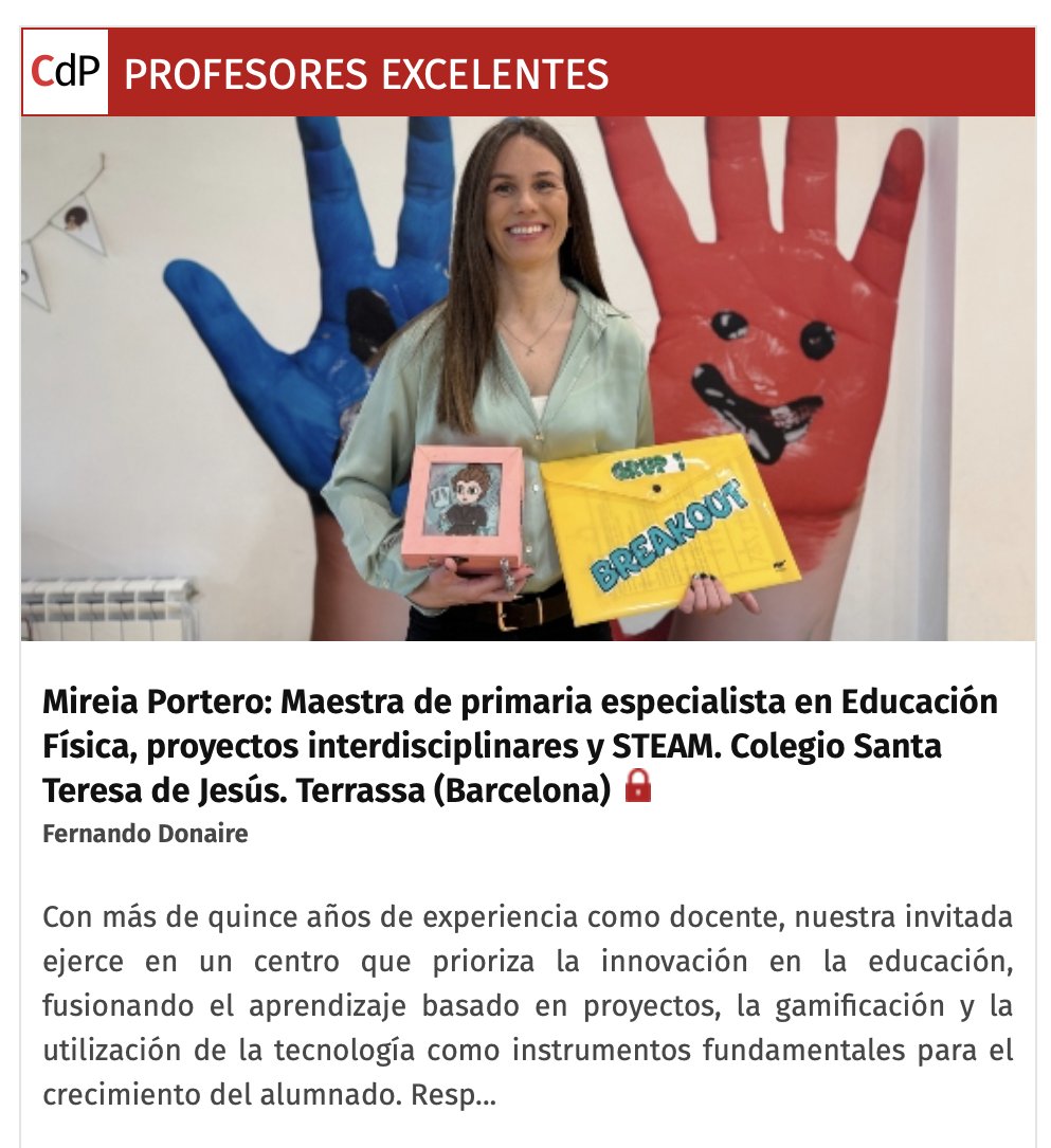 Muy ilusionada de aparecer en la revista <a href="/CuadernoP/">Cuaderno Polis</a> 📖✨ compartiendo mi experiencia en innovación educativa, gamificación, ABP y STEAM.
👉 Descúbrelo aquí: cuadernosdepedagogia.com/content/Inicio…